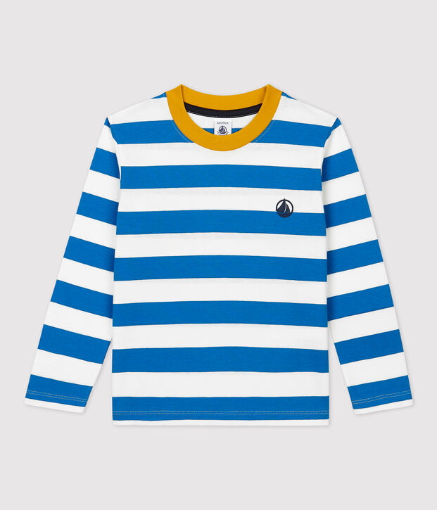 Boys' Long-Sleeved Cotton T-Shirt blue/white